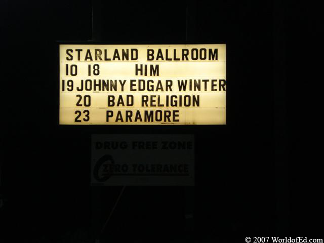 The marquee on the Starland Ballroom.